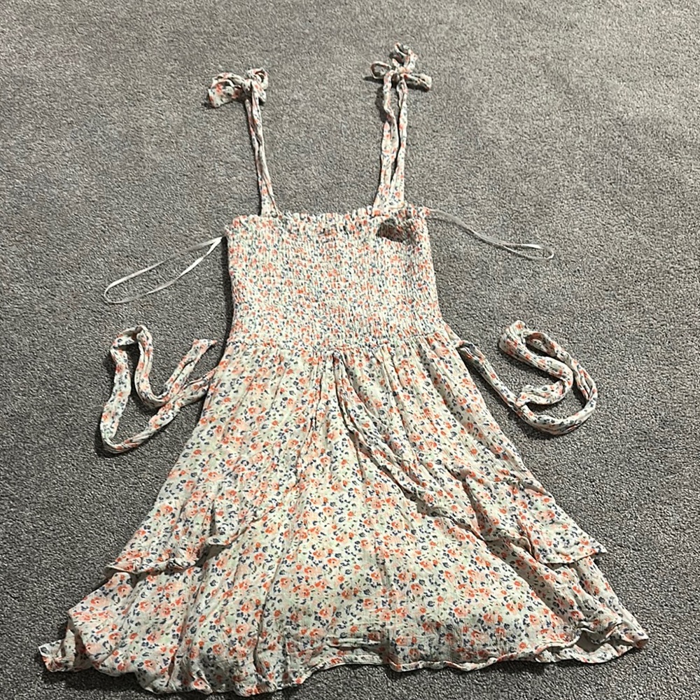 Altar'd State Tan Cream Smocked Ruffled Sundress